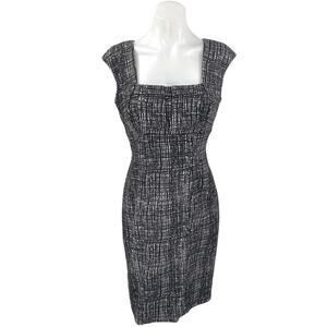 Calvin Klein Black Square Neck Short Cap Sleeve Knee Length Sheath Dress Size 4
